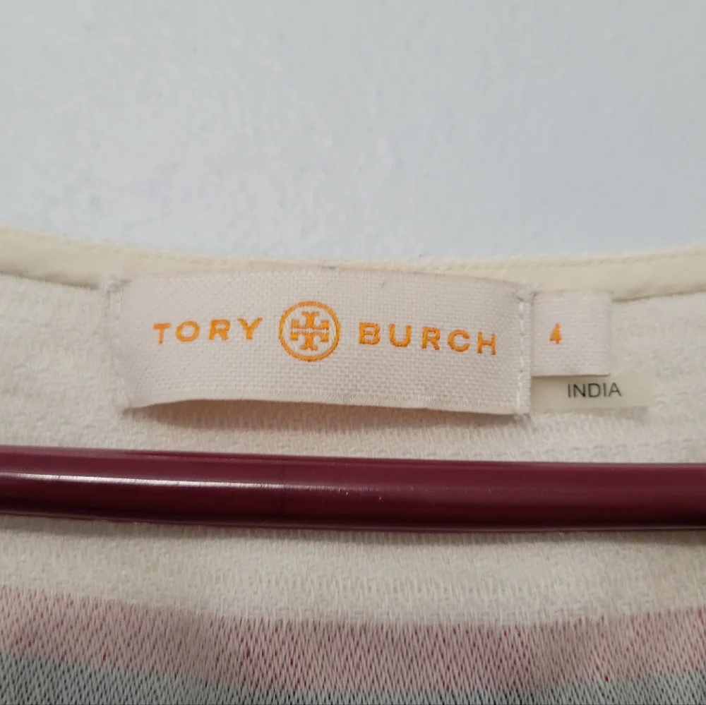 Tory Burch Blaine Tunic Dress Drawstring Waist Sz 4 Linen Blend Nautical Striped - Picture 5 of 14